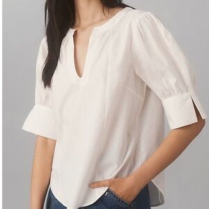 Anthropologie Puff Sleeve Sculpted Blouse - White XL